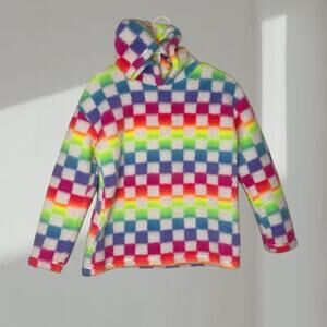 The Children’s Place Rainbow Checkered Fleece Hoodie(Girls’ 14 / XL)